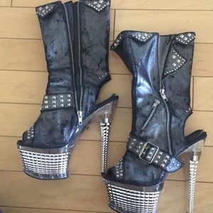 Distressed, punk rock style platform heels